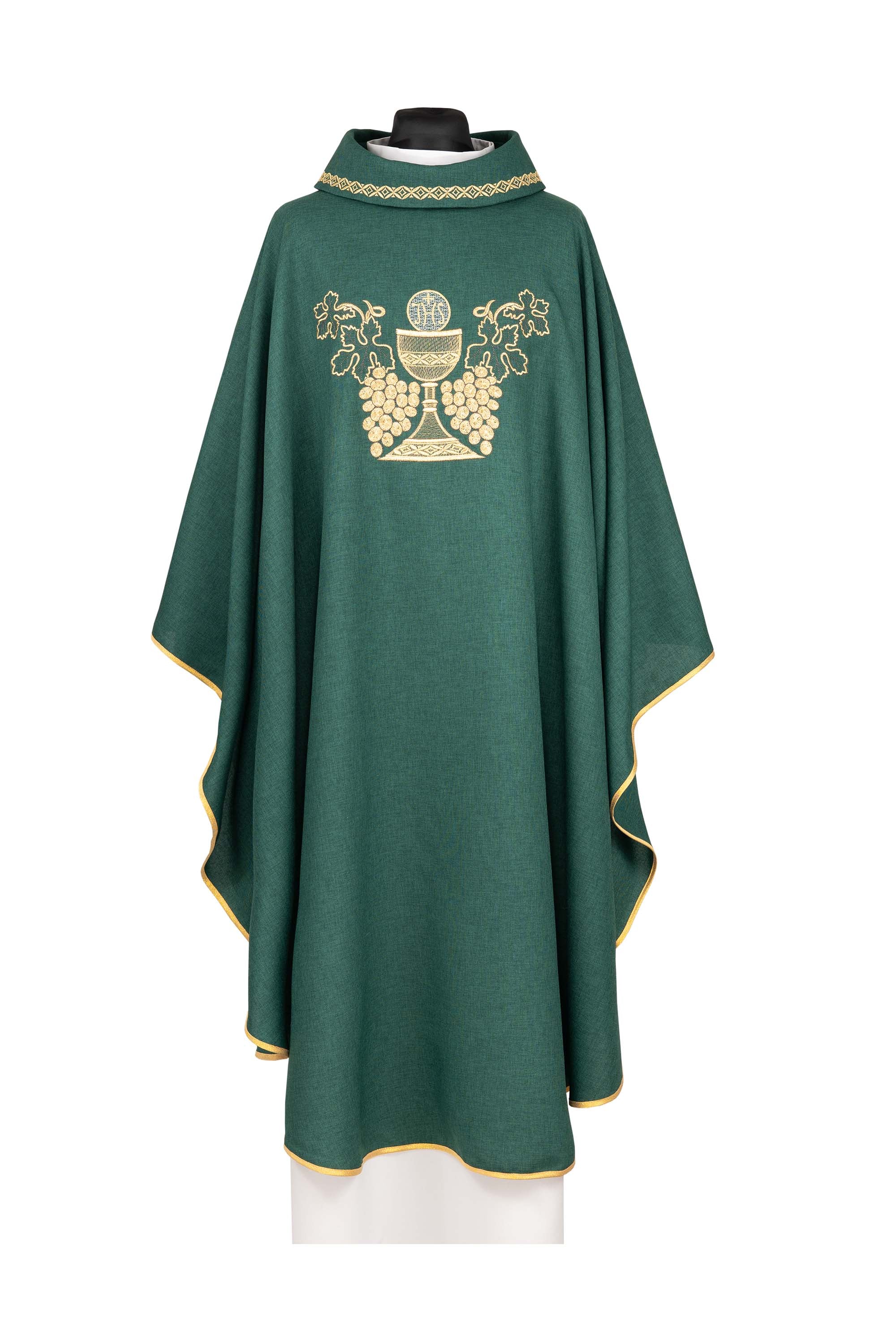 Ornat Liturgiczny Zielony Haftowany Kielich i Winogrona - IHS