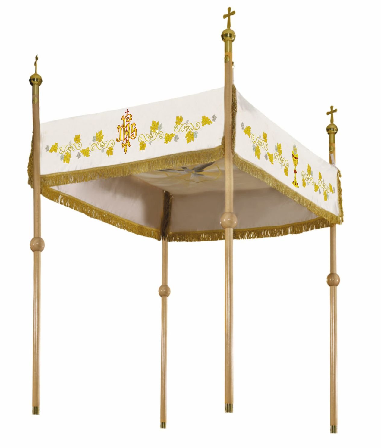 Baldachim kościelny ecru na Boże Ciało ze złotym haftem 140 x 160 cm - SZATYLITURGICZNE.PL