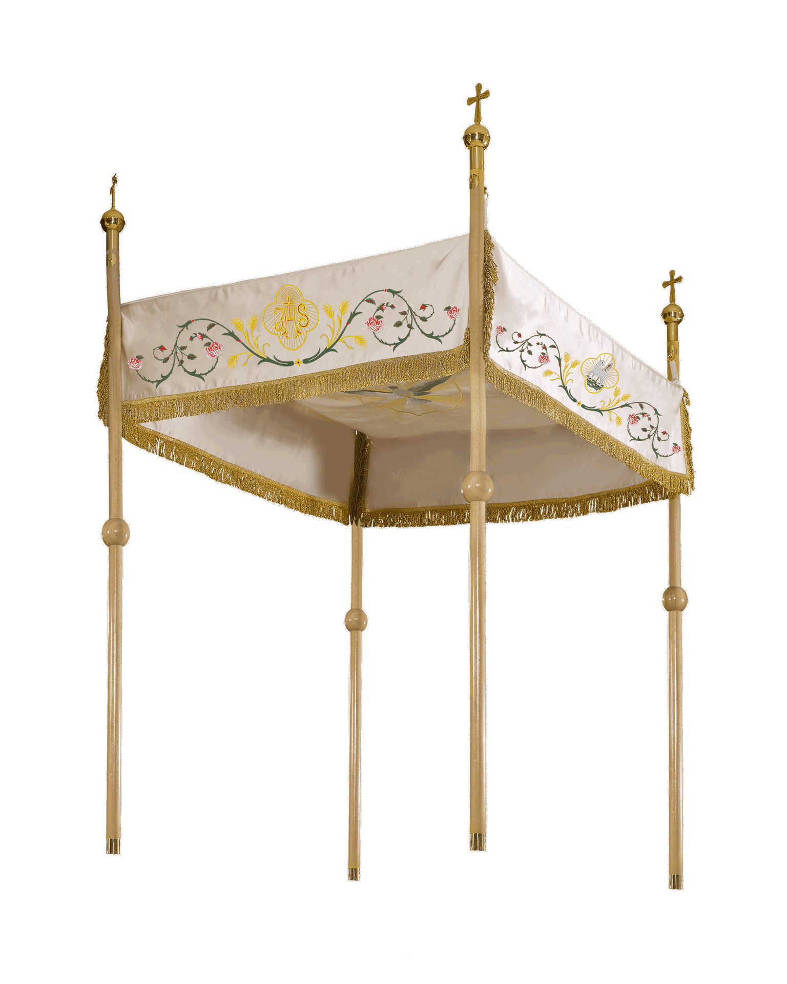 Baldachim procesyjny haftowany ecru, Baranek Boży i IHS, 130×160 cm - SZATYLITURGICZNE.PL