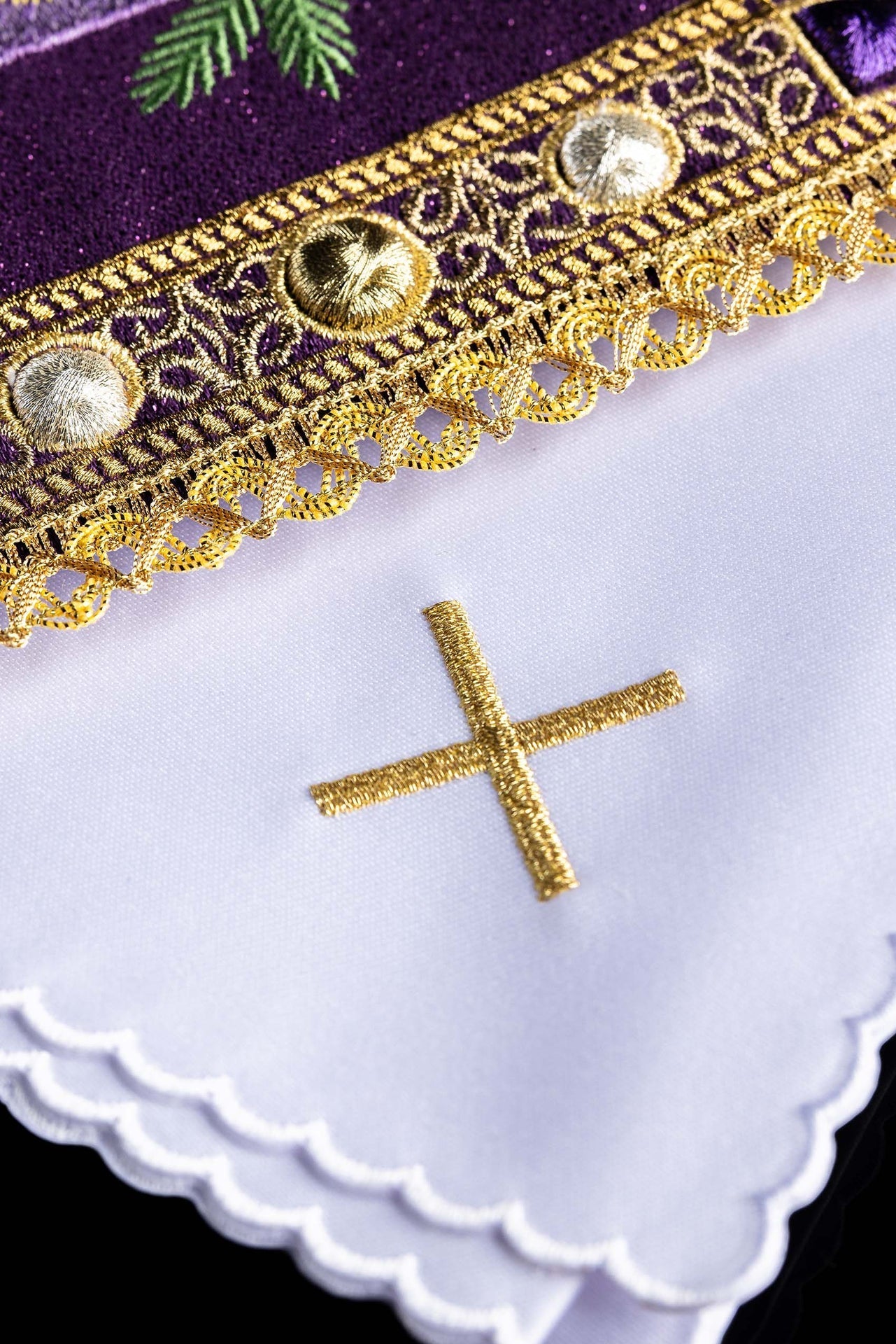 Bielizna Kielichowa Adwent - Haftowane Świece, Komplet 4 el. - SZATYLITURGICZNE.PL