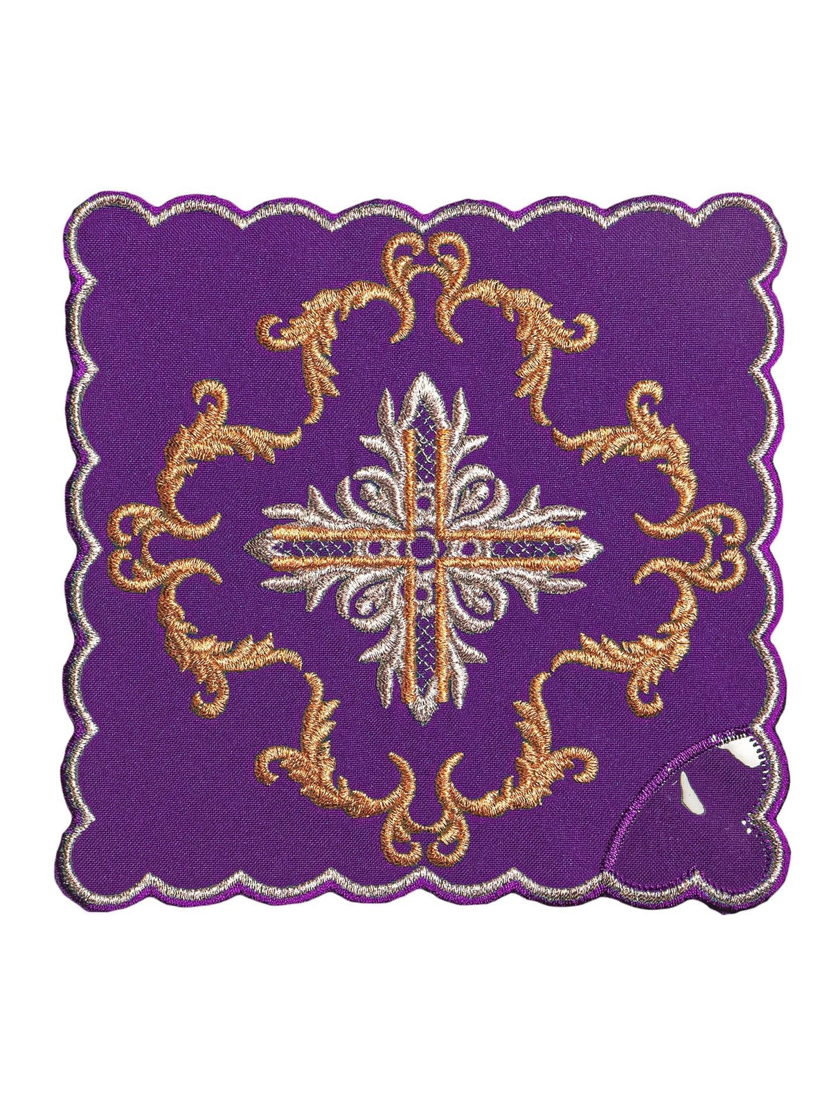 Bielizna Kielichowa Fioletowa Haft Krzyż - Komplet Liturgiczny - SZATYLITURGICZNE.PL