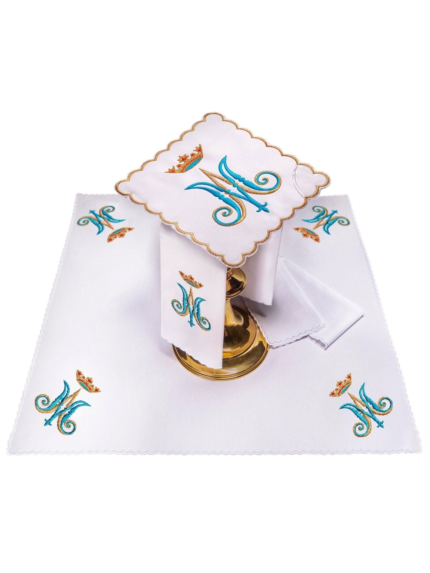Bielizna Kielichowa Haftowana Maryjnie - Komplet Liturgiczny - SZATYLITURGICZNE.PL