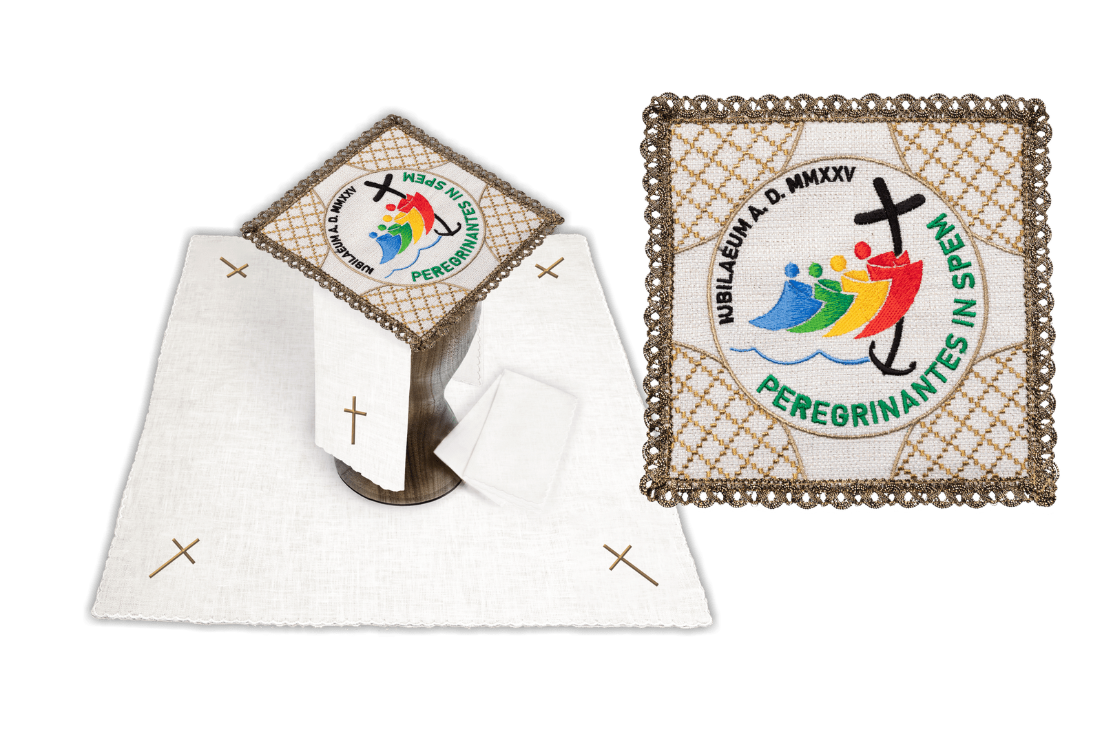 Bielizna Kielichowa Jubileusz Rzym 2025 - Komplet Liturgiczny Len - SZATYLITURGICZNE.PL