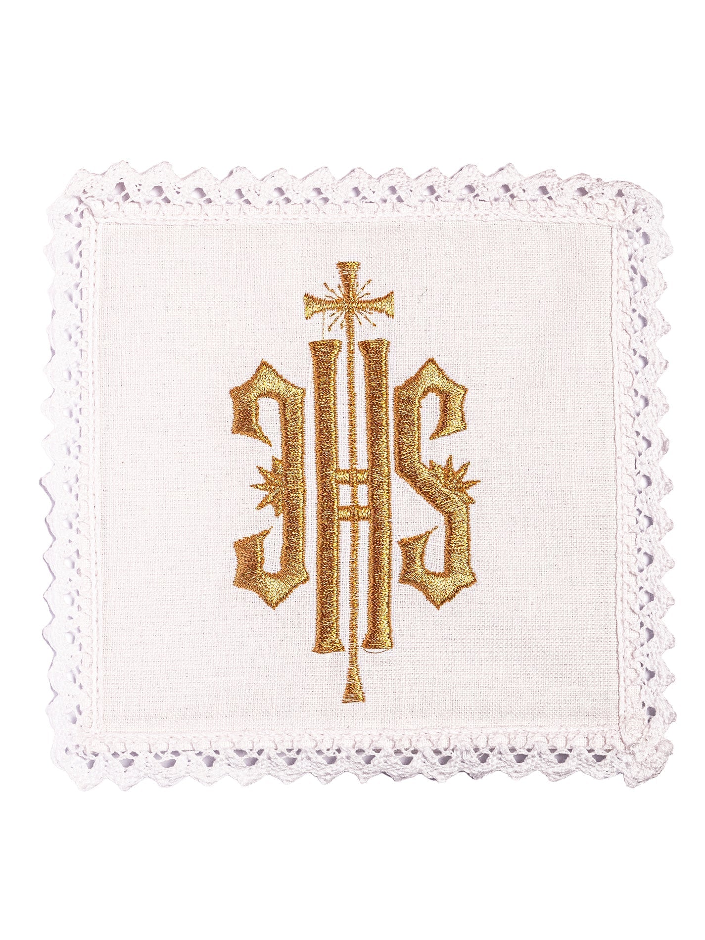 Bielizna Kielichowa Lniana Haft IHS - Komplet Liturgiczny Premium - SZATYLITURGICZNE.PL