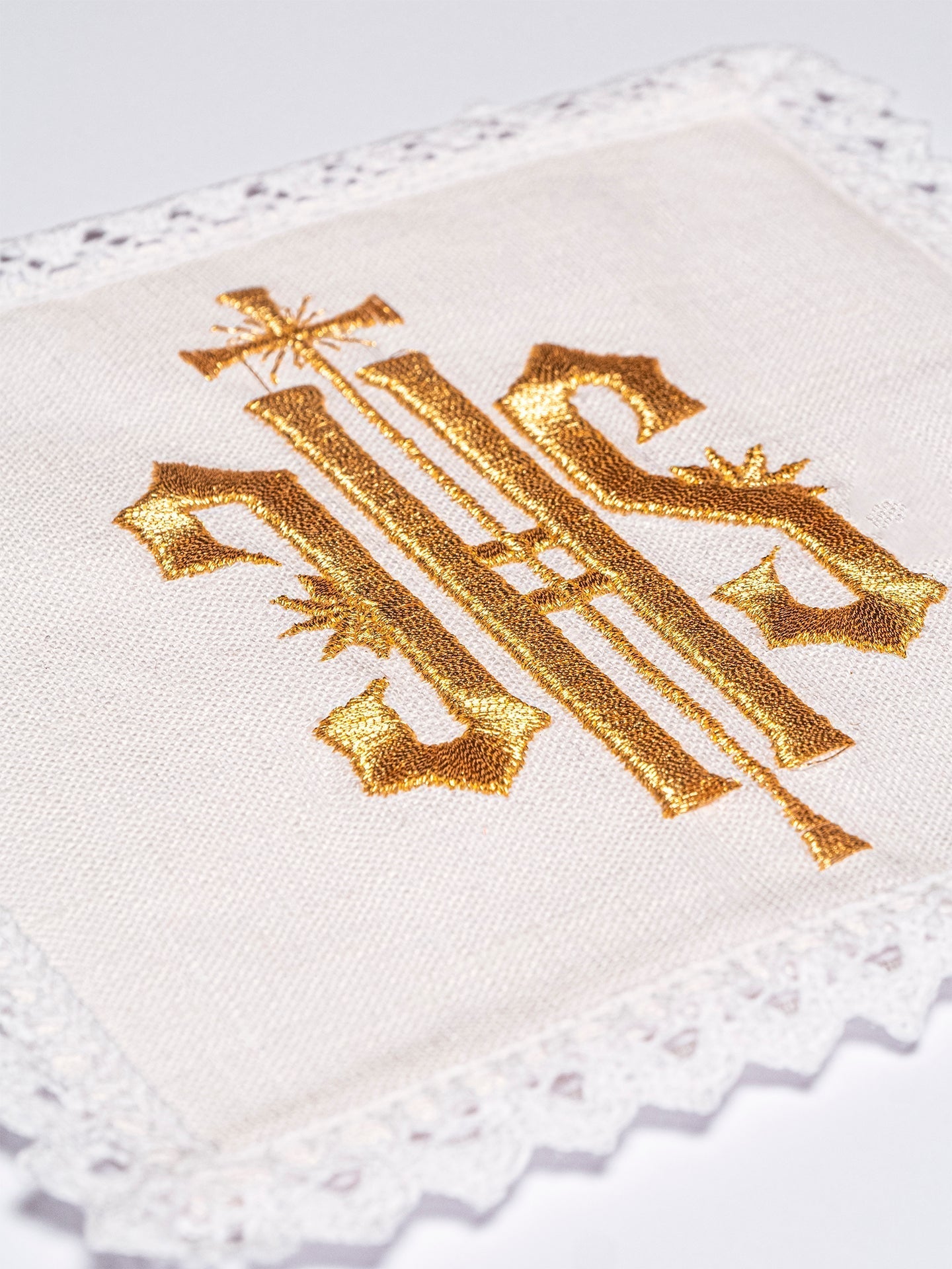 Bielizna Kielichowa Lniana Haft IHS - Komplet Liturgiczny Premium - SZATYLITURGICZNE.PL