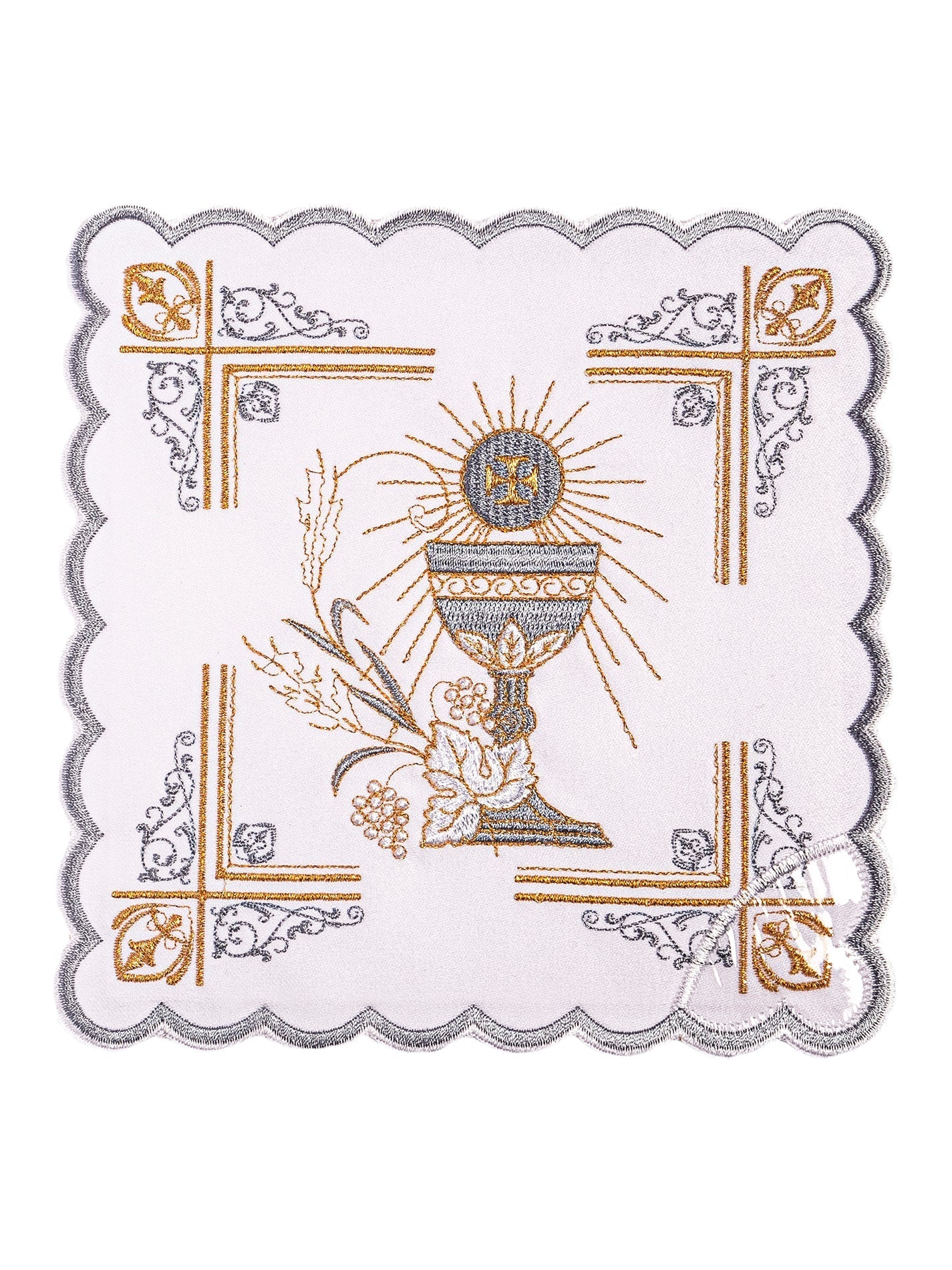 Bielizna Kielichowa z Haftem Eucharystycznym - Złoto - Srebrna - SZATYLITURGICZNE.PL