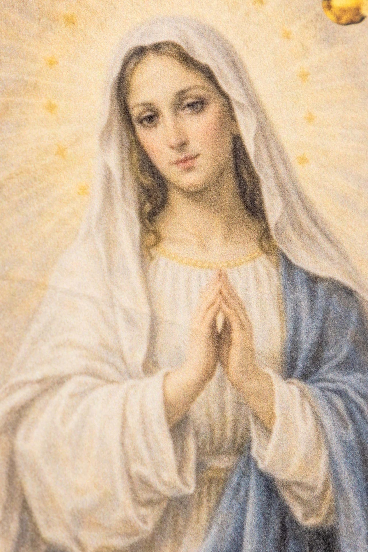 Chorągiew drukowana dwustronna z wizerunkiem Matki Bożej Niepokalanej i monogramem - SZATYLITURGICZNE.PL