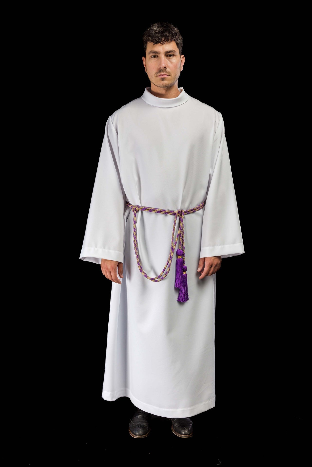 Cingulum Liturgiczne Fioletowo - Złote Premium - Pleciony Sznur z Chwostami - SZATYLITURGICZNE.PL