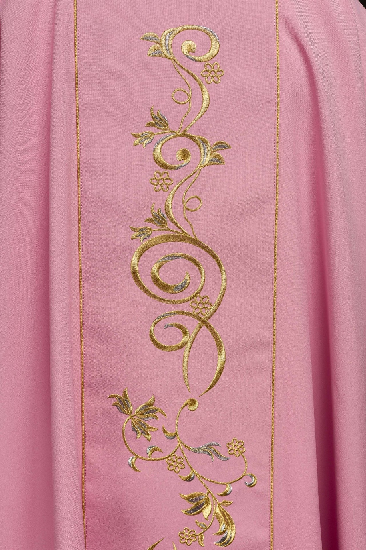 Dalmatyka Liturgiczna Różowa z Haftem IHS - Stuła w Komplecie - SZATYLITURGICZNE.PL