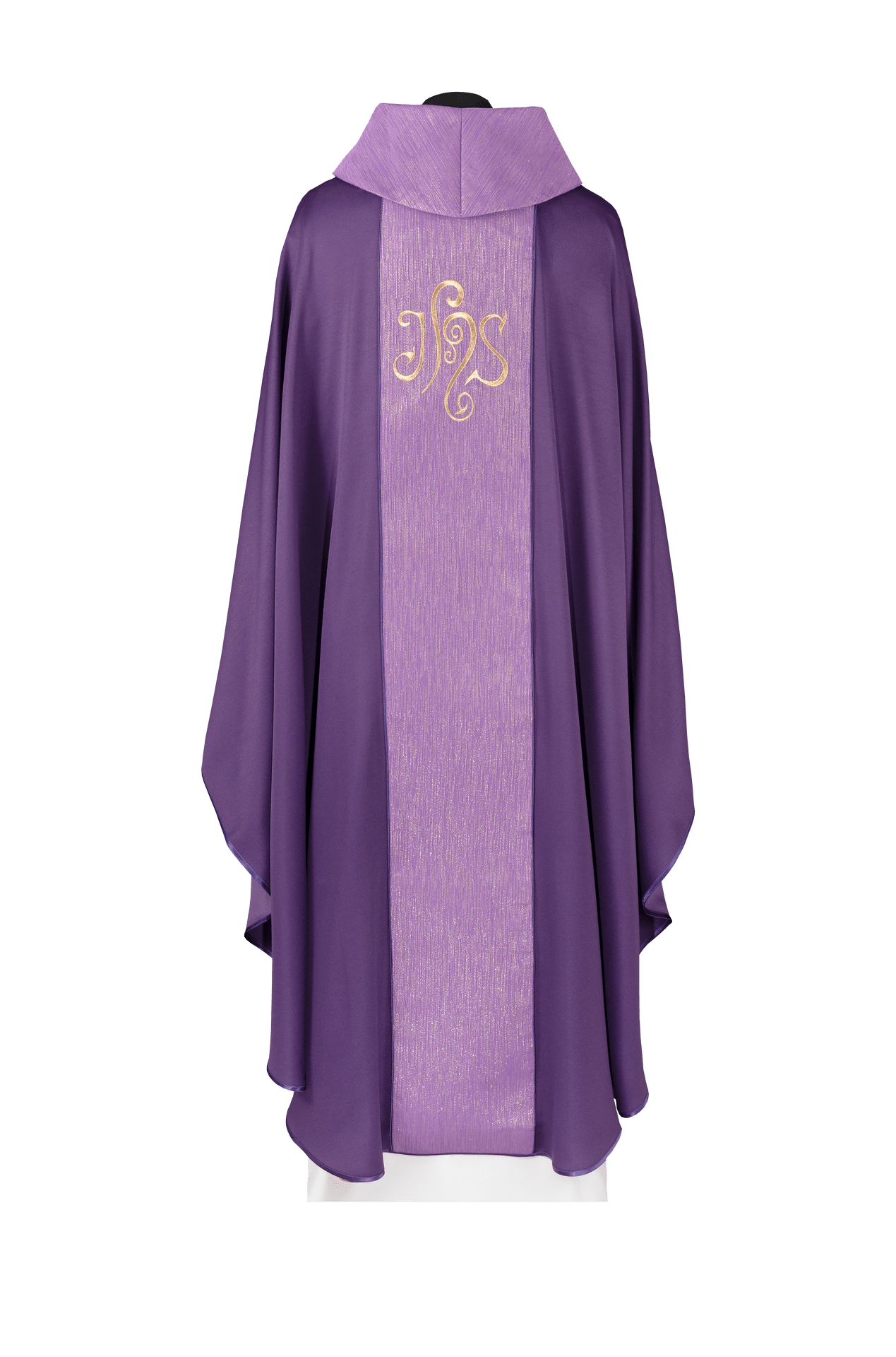 Fioletowy Ornat Liturgiczny z Haftem IHS i Złotą Lamówką - SZATYLITURGICZNE.PL