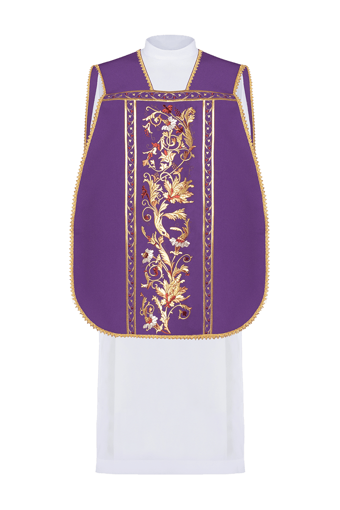 Fioletowy Ornat Rzymski IHS Haft - Szaty Liturgiczne Haftina - SZATYLITURGICZNE.PL