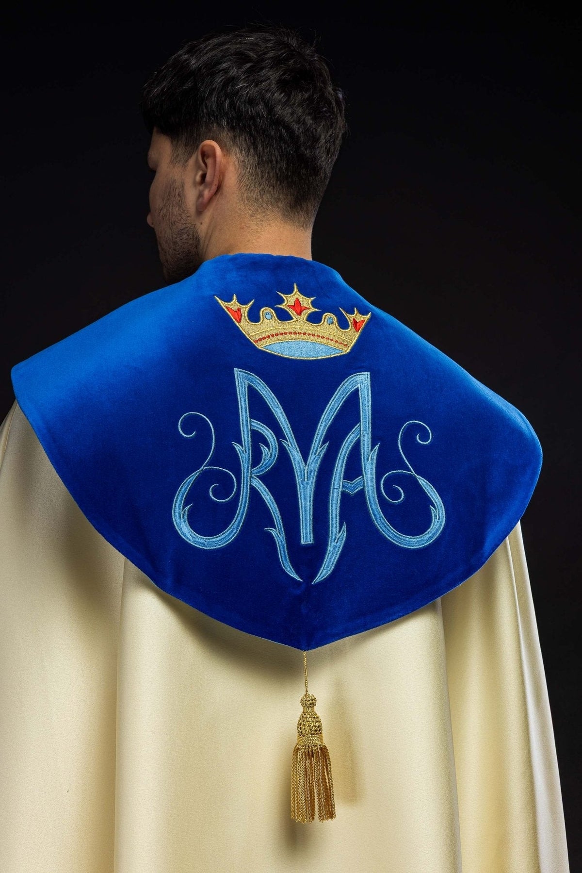 Kapa haftowana Maryjna z aksamitem ecru - SZATYLITURGICZNE.PL