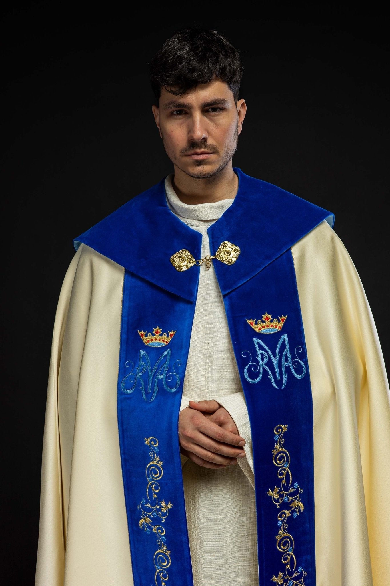 Kapa haftowana Maryjna z aksamitem ecru - SZATYLITURGICZNE.PL