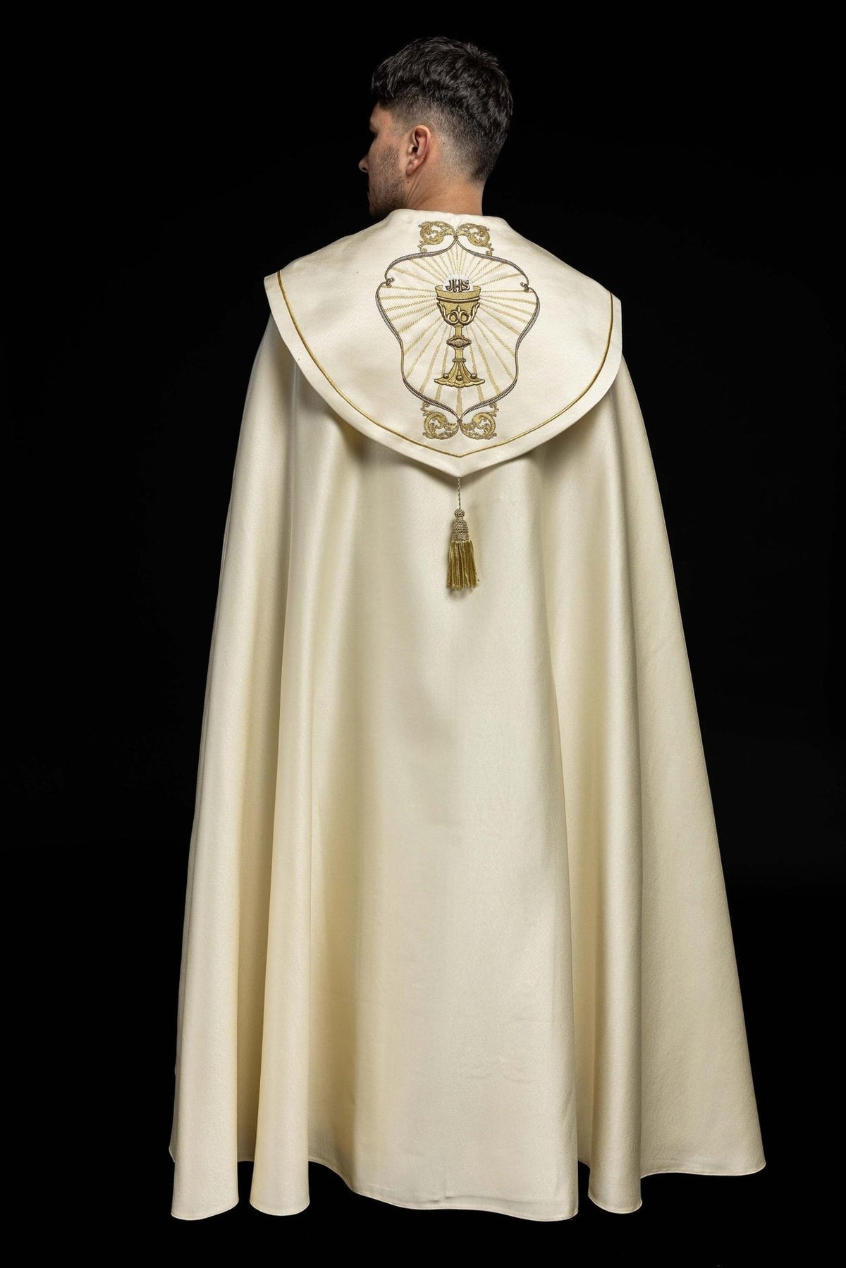 Kapa liturgiczna haftowany kielich i IHS ecru - SZATYLITURGICZNE.PL