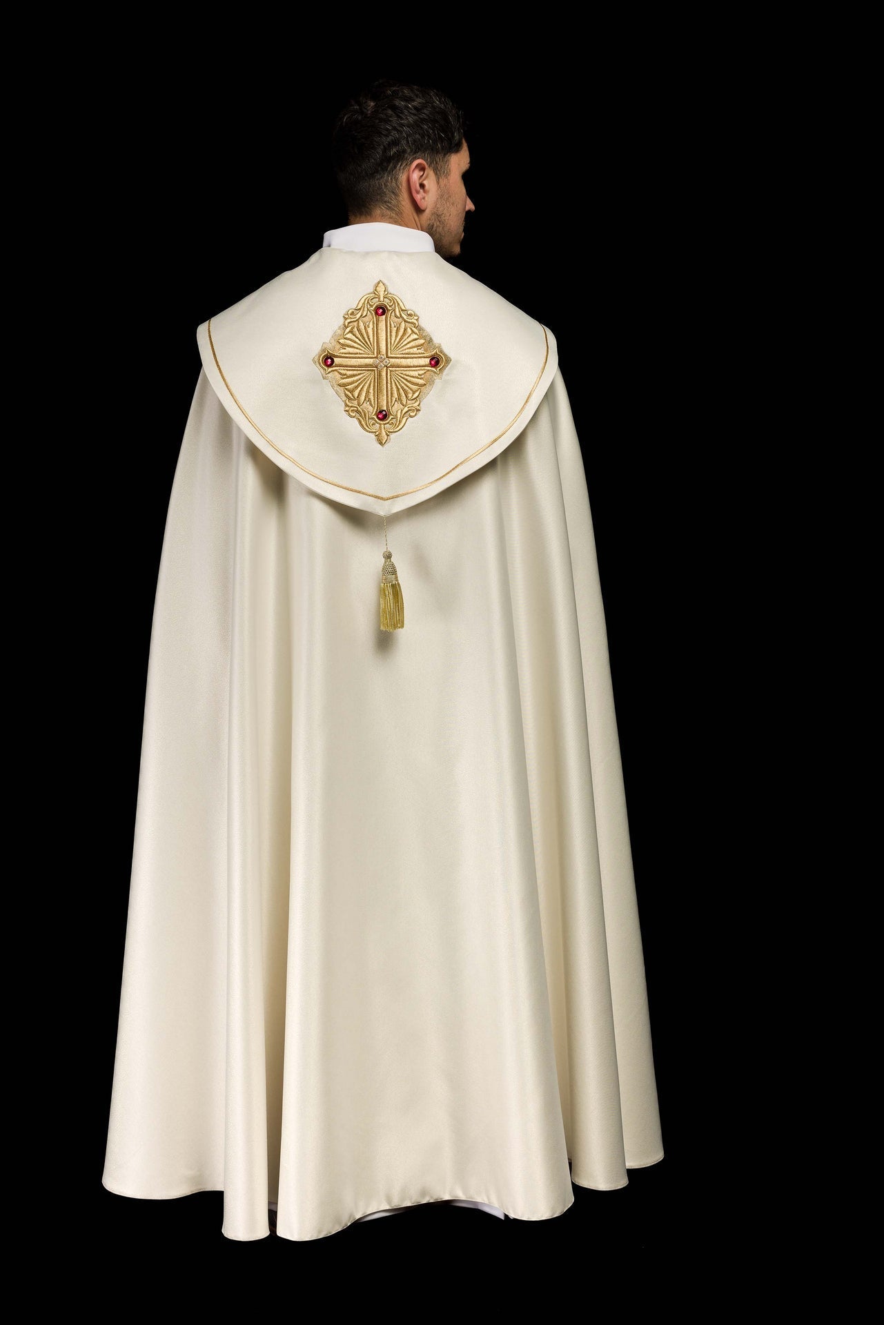 Kapa Liturgiczna Satynowa Złoty Haft IHS 150cm + Stuła - SZATYLITURGICZNE.PL