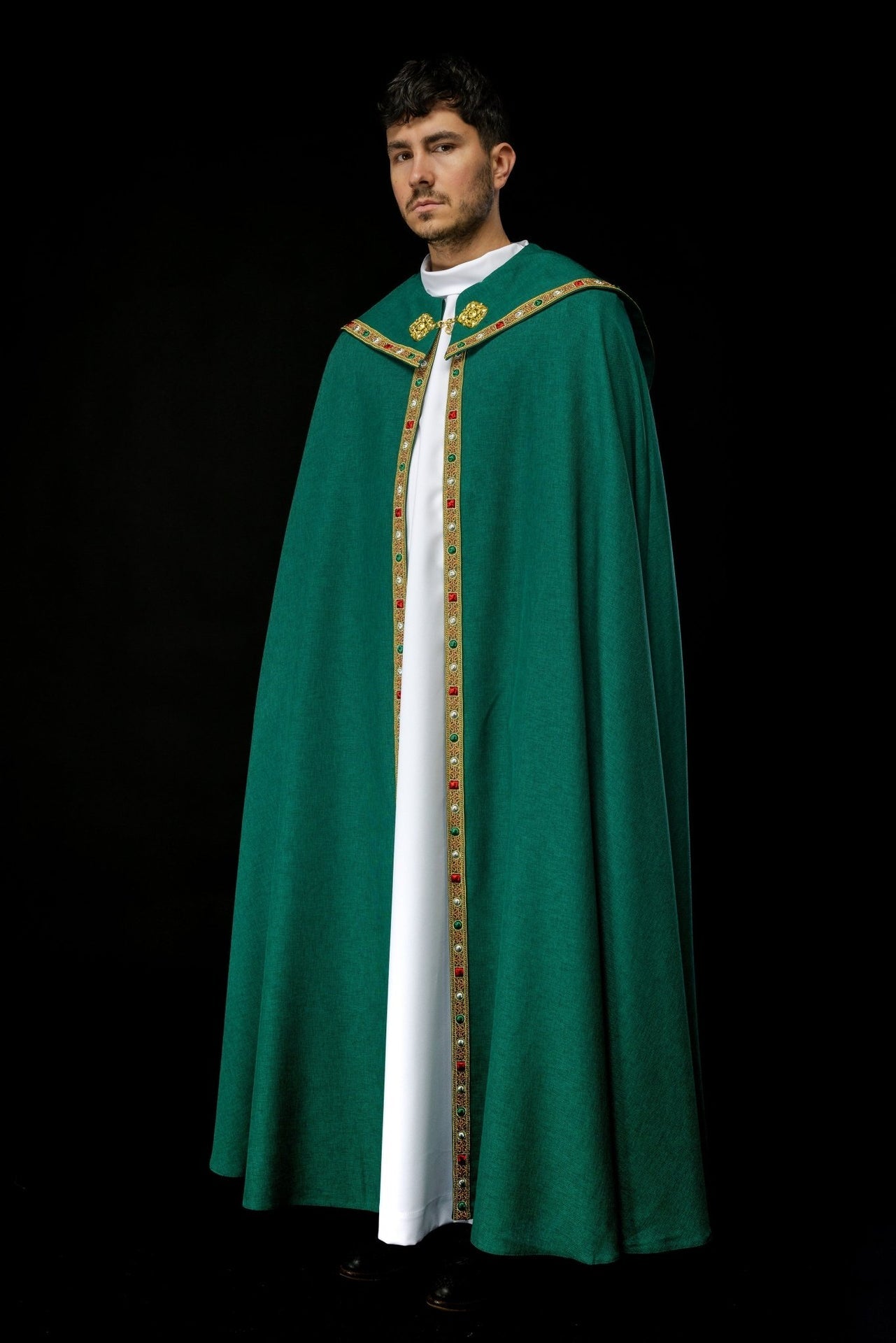 Kapa Liturgiczna Zielona z Haftem IHS - Satyna Nabłyszczana - SZATYLITURGICZNE.PL