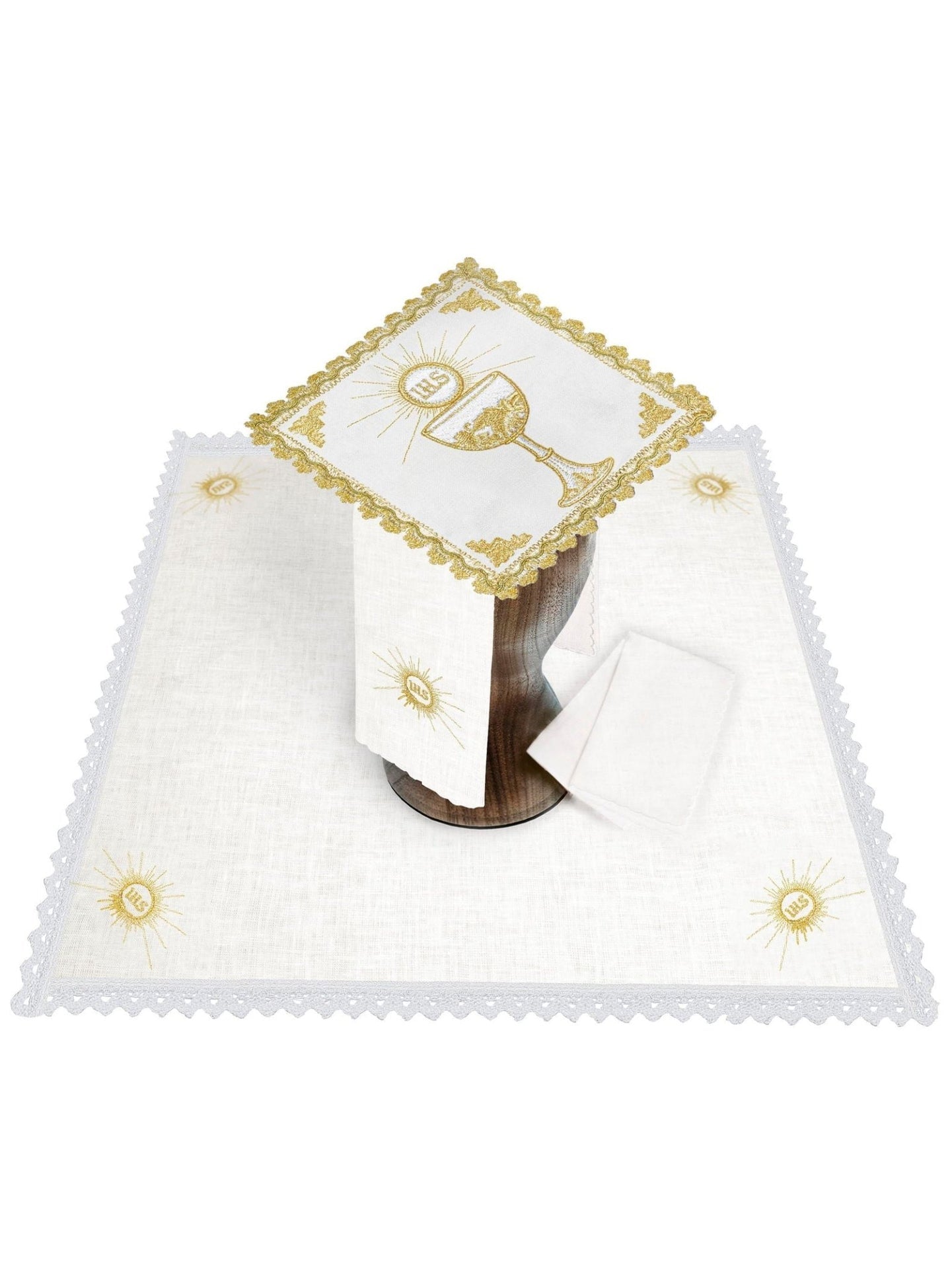 Komplet Kielichowy Lniany Złoty Kielich - 4 Elementy Eucharystyczne - SZATYLITURGICZNE.PL