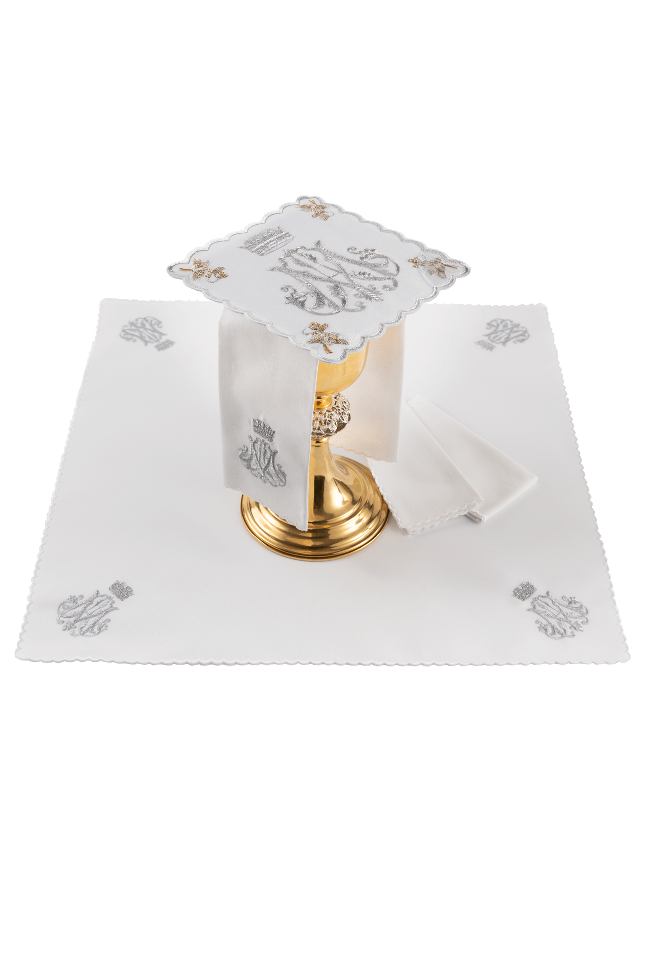 Liturgiczny komplet kielichowy z haftowanym motywem Maryjnym - SZATYLITURGICZNE.PL