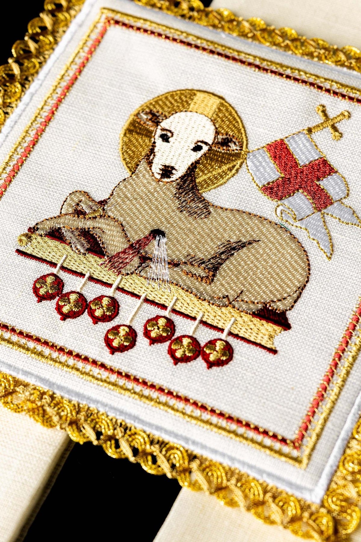 Lniany Komplet Kielichowy Baranek - Palka, Korporał, Puryfikaterz - SZATYLITURGICZNE.PL