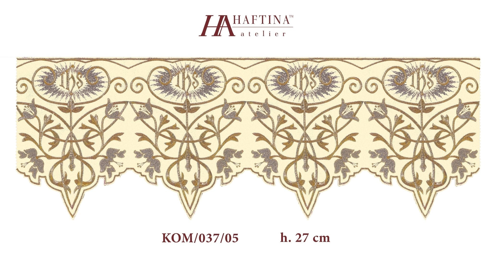 Metraż z monogramem IHS w kolorze ecru - SZATYLITURGICZNE.PL