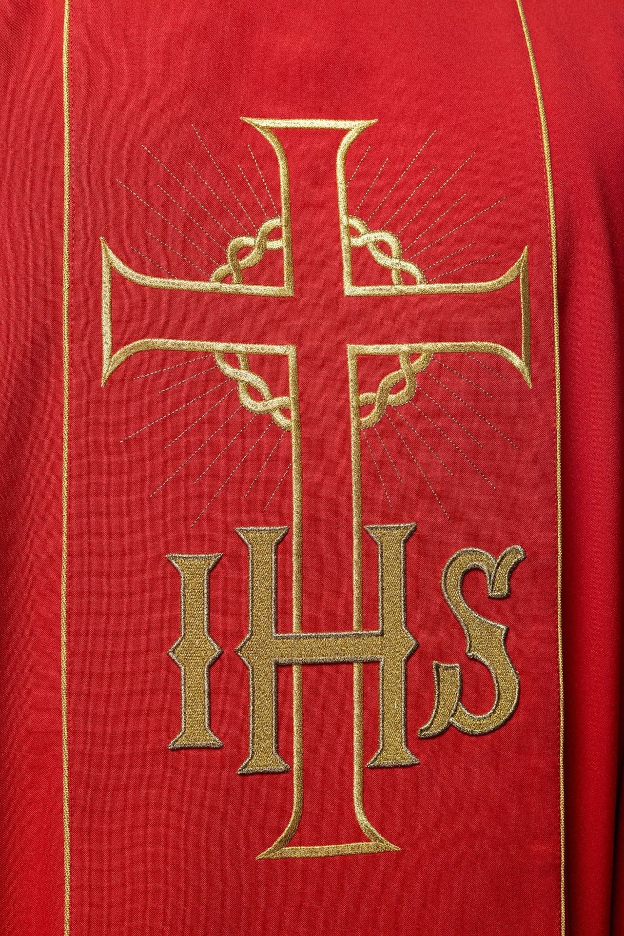 Ornat Czerwony IHS i Kłosy Złoty Pas - Szaty Liturgiczne - SZATYLITURGICZNE.PL