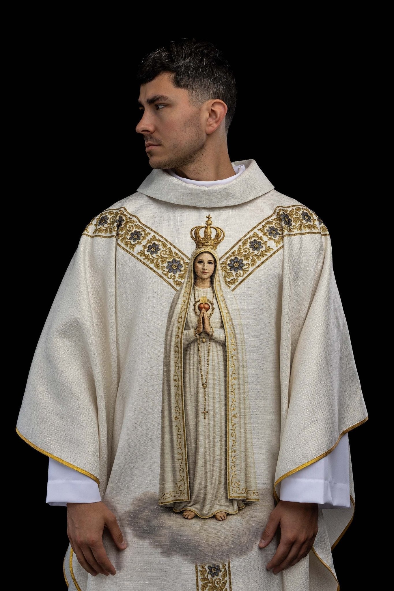 Ornat drukowany z wizerunkiem Matki Bożej Fatimskiej - SZATYLITURGICZNE.PL