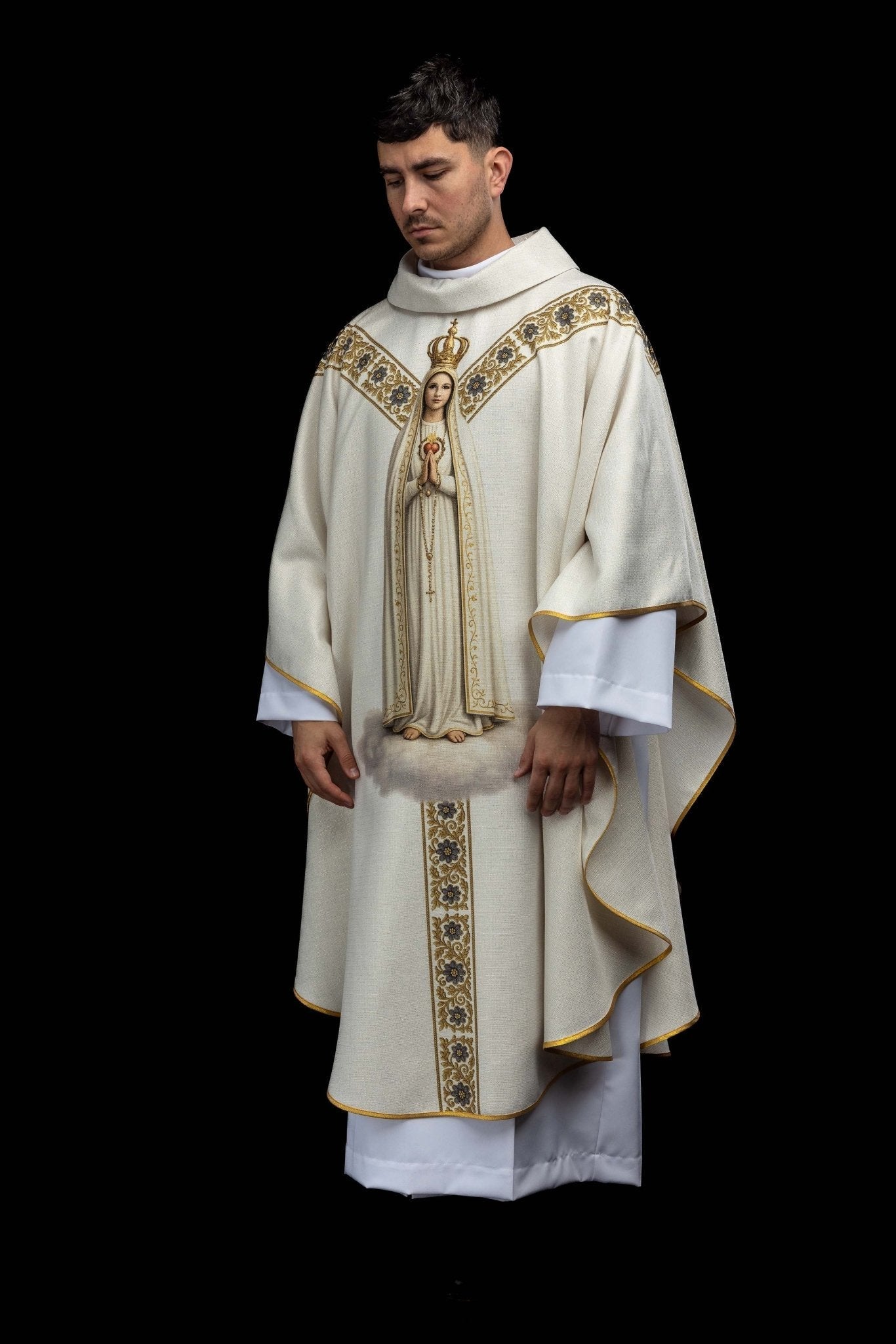 Ornat drukowany z wizerunkiem Matki Bożej Fatimskiej - SZATYLITURGICZNE.PL