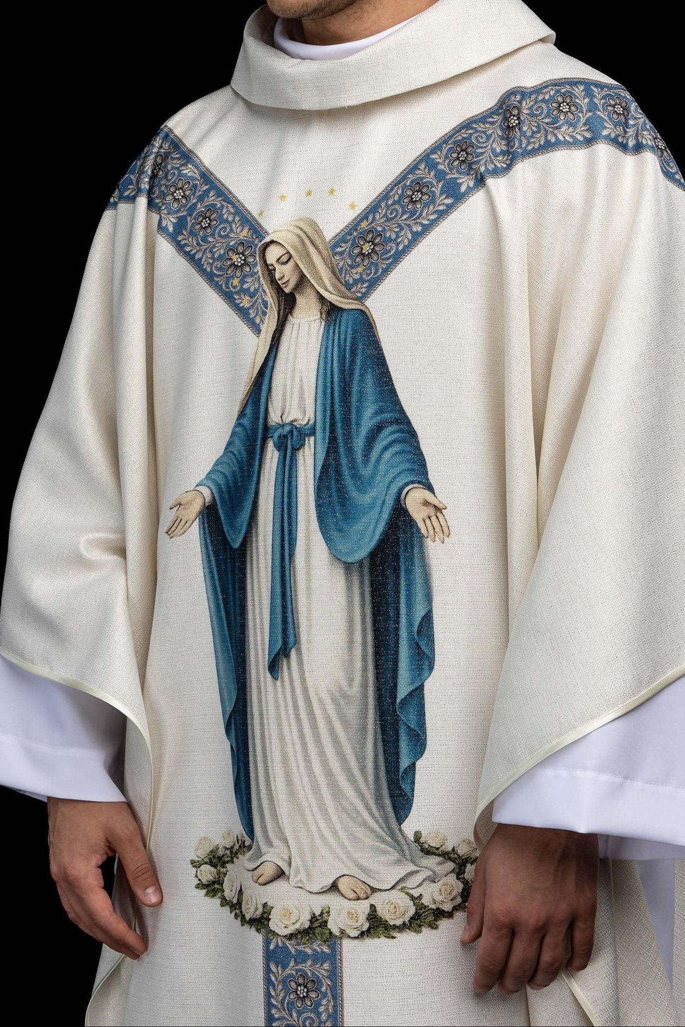 Ornat drukowany z wizerunkiem Matki Bożej Niepokalanej - SZATYLITURGICZNE.PL