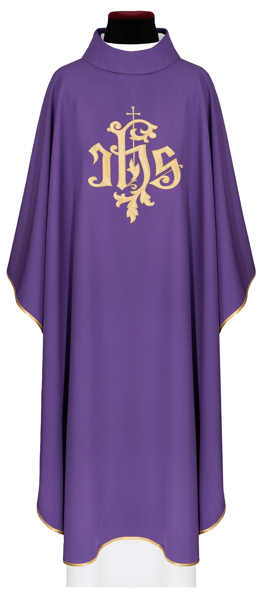Ornat Fioletowy IHS Złoty Haft Liturgiczny - Elegancki PE - SZATYLITURGICZNE.PL
