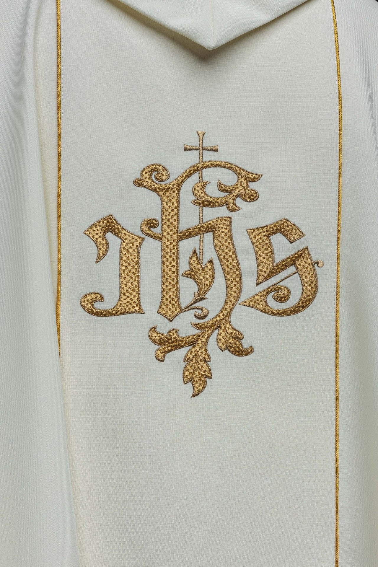 Ornat Haftowany Jezus Miłosierny i IHS ecru - SZATYLITURGICZNE.PL