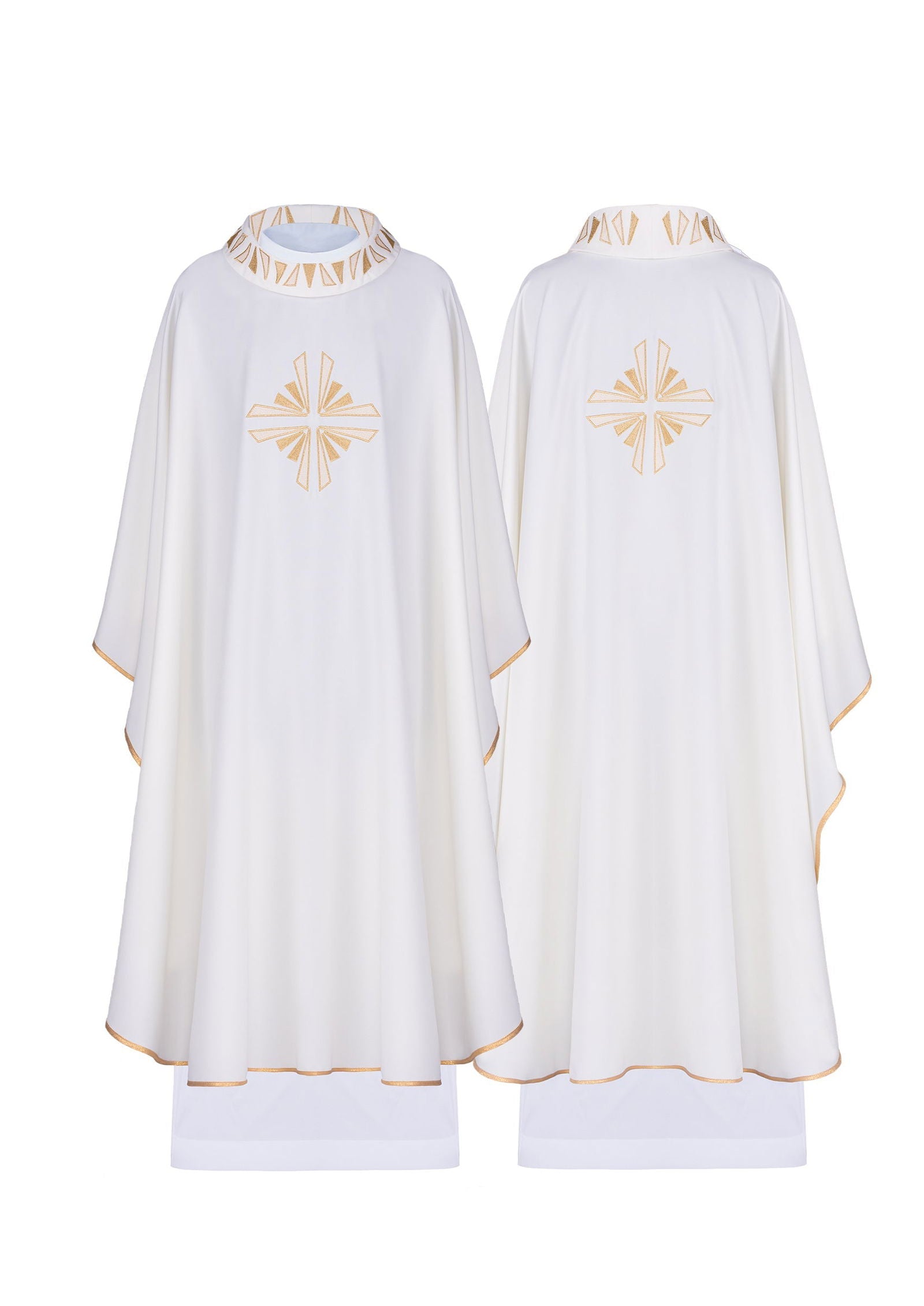 Ornat liturgiczny ecru z złotymi haftami i lamówką