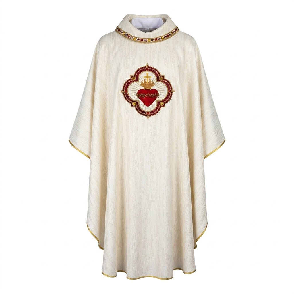 Ornat haftowany z wizerunkiem Serca Pana Jezusa i Kielicha eucharystycznego - SZATYLITURGICZNE.PL
