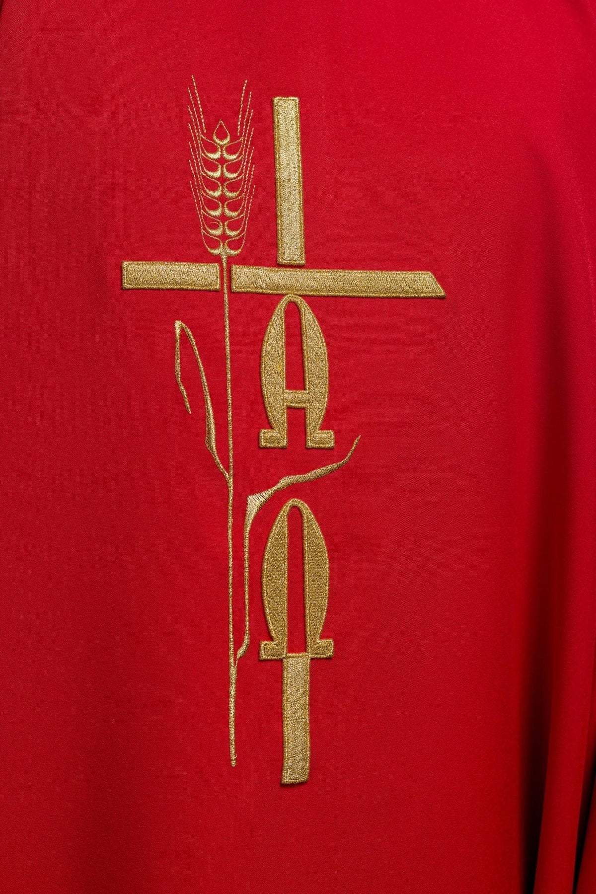 Ornat Liturgiczny Czerwony Alfa Omega Złoty Haft - Szaty Liturgiczne - SZATYLITURGICZNE.PL
