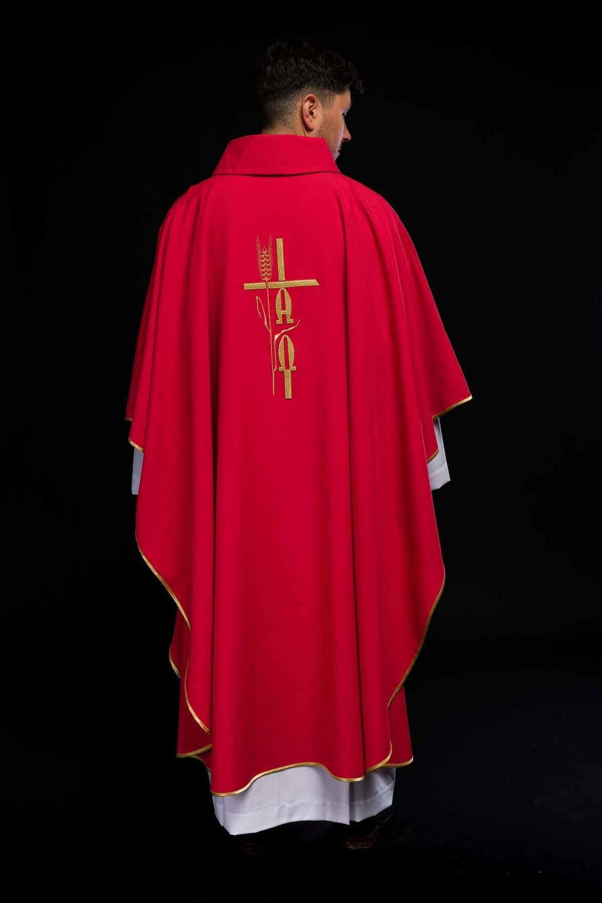 Ornat Liturgiczny Czerwony Alfa Omega Złoty Haft - Szaty Liturgiczne - SZATYLITURGICZNE.PL