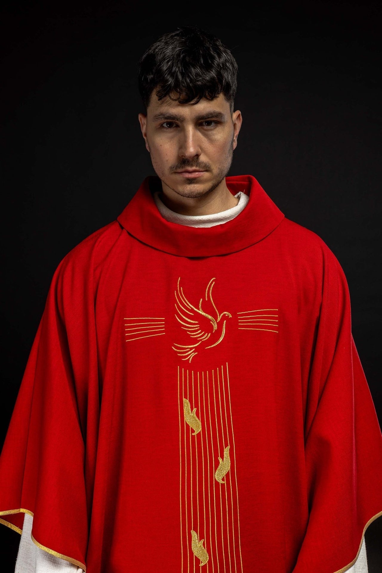 Ornat Liturgiczny Czerwony Duch Święty - Złota Lamówka, Stuła - SZATYLITURGICZNE.PL