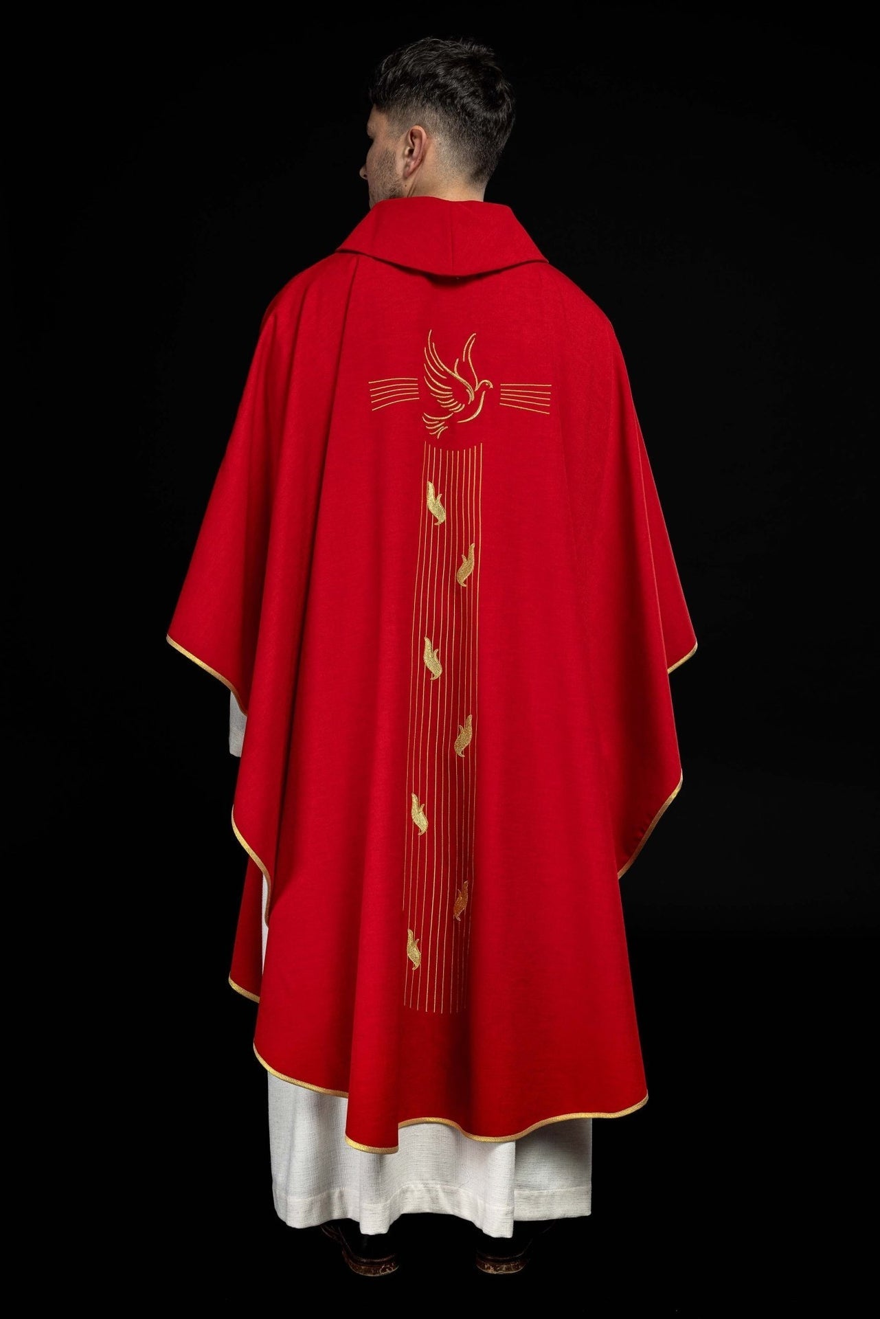 Ornat Liturgiczny Czerwony Duch Święty - Złota Lamówka, Stuła - SZATYLITURGICZNE.PL