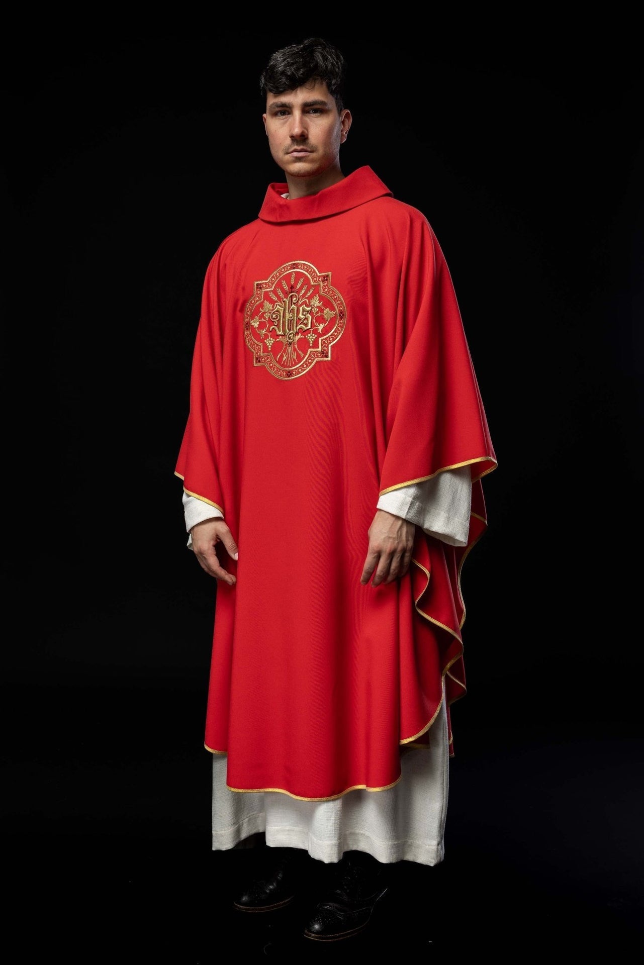 Ornat Liturgiczny Czerwony IHS PAX - Haft Komputerowy, Stuła - SZATYLITURGICZNE.PL