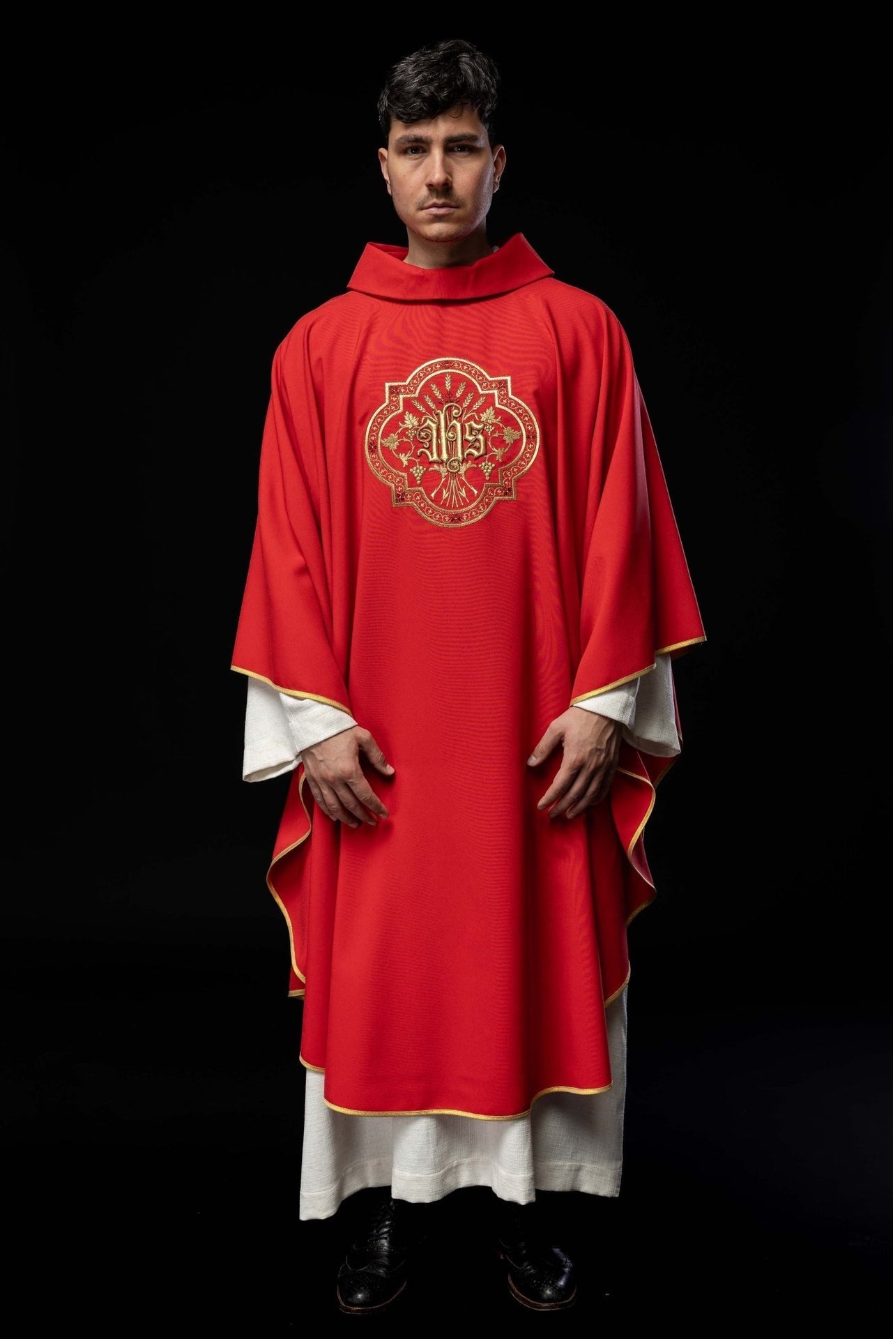 Ornat Liturgiczny Czerwony IHS PAX - Haft Komputerowy, Stuła - SZATYLITURGICZNE.PL