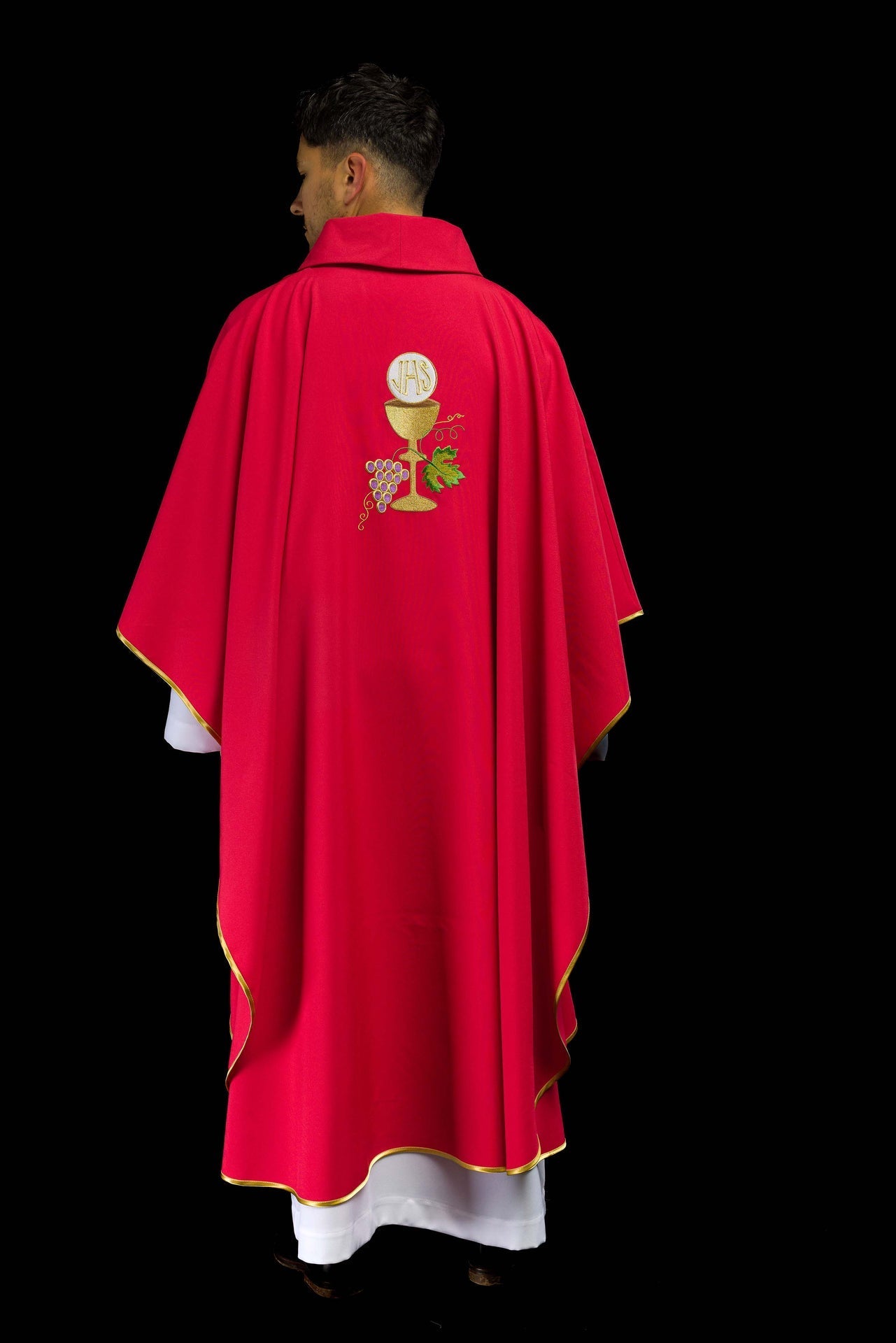 Ornat Liturgiczny Czerwony - Kielich, Krzyż i Winogrona - SZATYLITURGICZNE.PL
