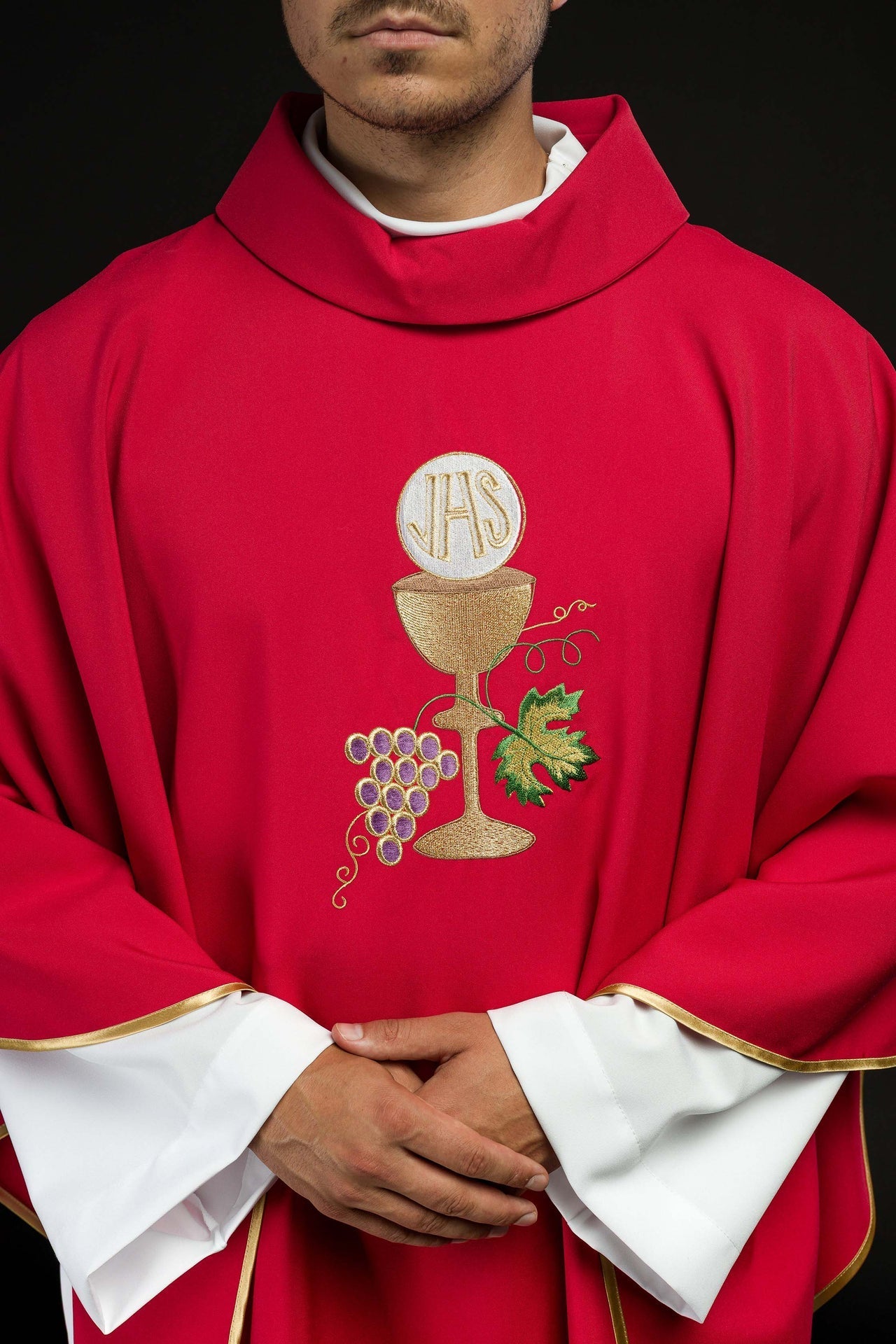 Ornat Liturgiczny Czerwony - Kielich, Krzyż i Winogrona - SZATYLITURGICZNE.PL