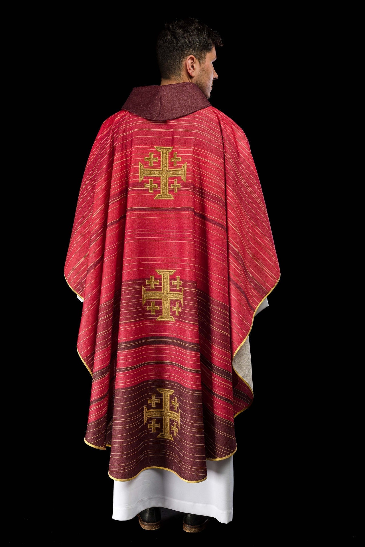 Ornat Liturgiczny Czerwony Krzyż Jerozolimski Drukowany - SZATYLITURGICZNE.PL