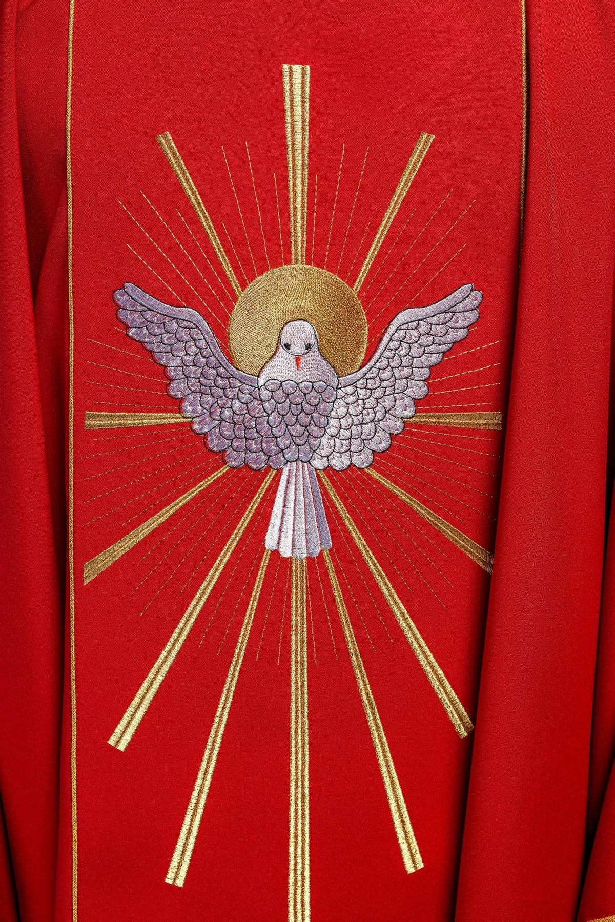 Ornat Liturgiczny Czerwony z Haftem Ducha Świętego i Stułą - SZATYLITURGICZNE.PL