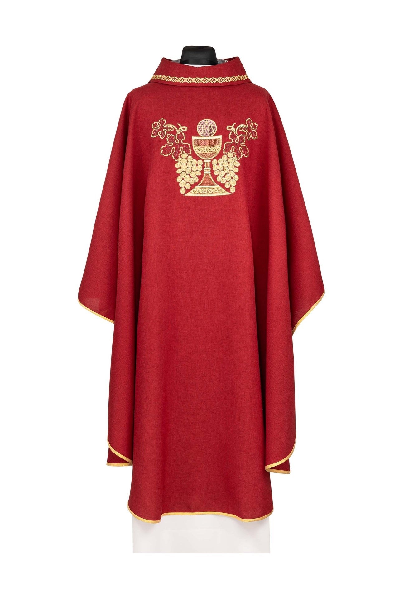 Ornat Liturgiczny Czerwony z Haftem Kielicha i Winogron - SZATYLITURGICZNE.PL