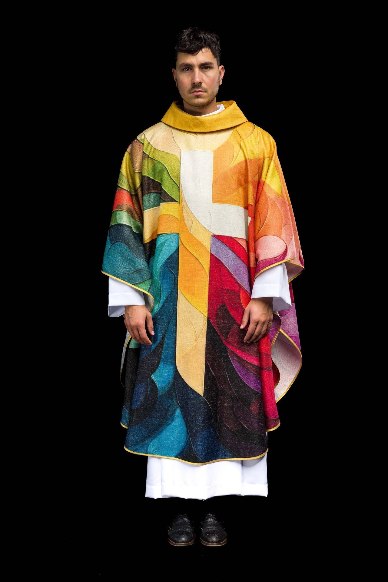 Ornat Liturgiczny Drukowany Wielobarwny - Motyw Krzyża Nowoczesny - SZATYLITURGICZNE.PL