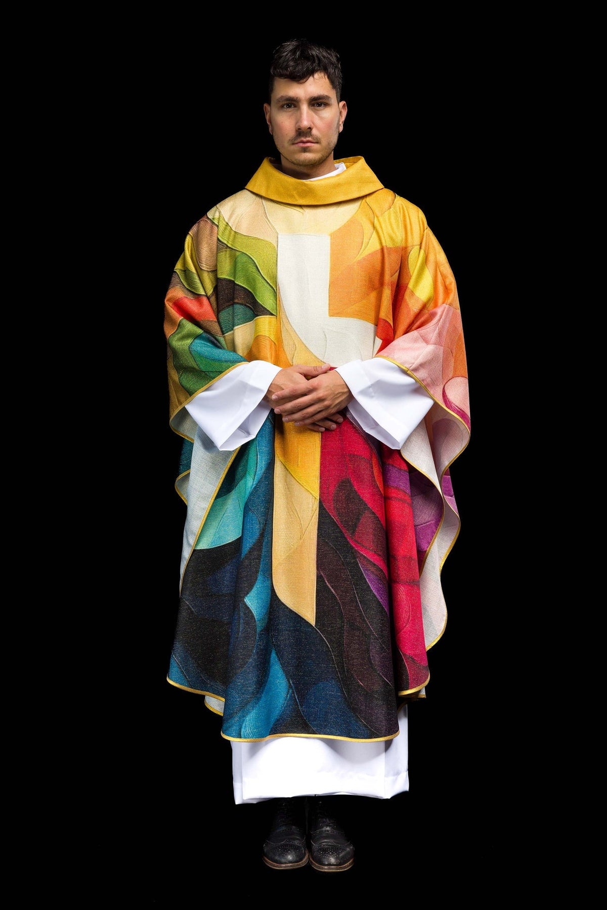 Ornat Liturgiczny Drukowany Wielobarwny - Motyw Krzyża Nowoczesny - SZATYLITURGICZNE.PL