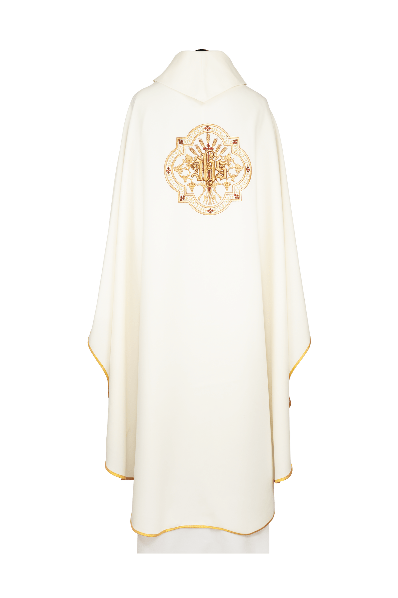 Ornat Liturgiczny Ecru Haftowany Kielich IHS - Elegancki Strój Kapłański - SZATYLITURGICZNE.PL