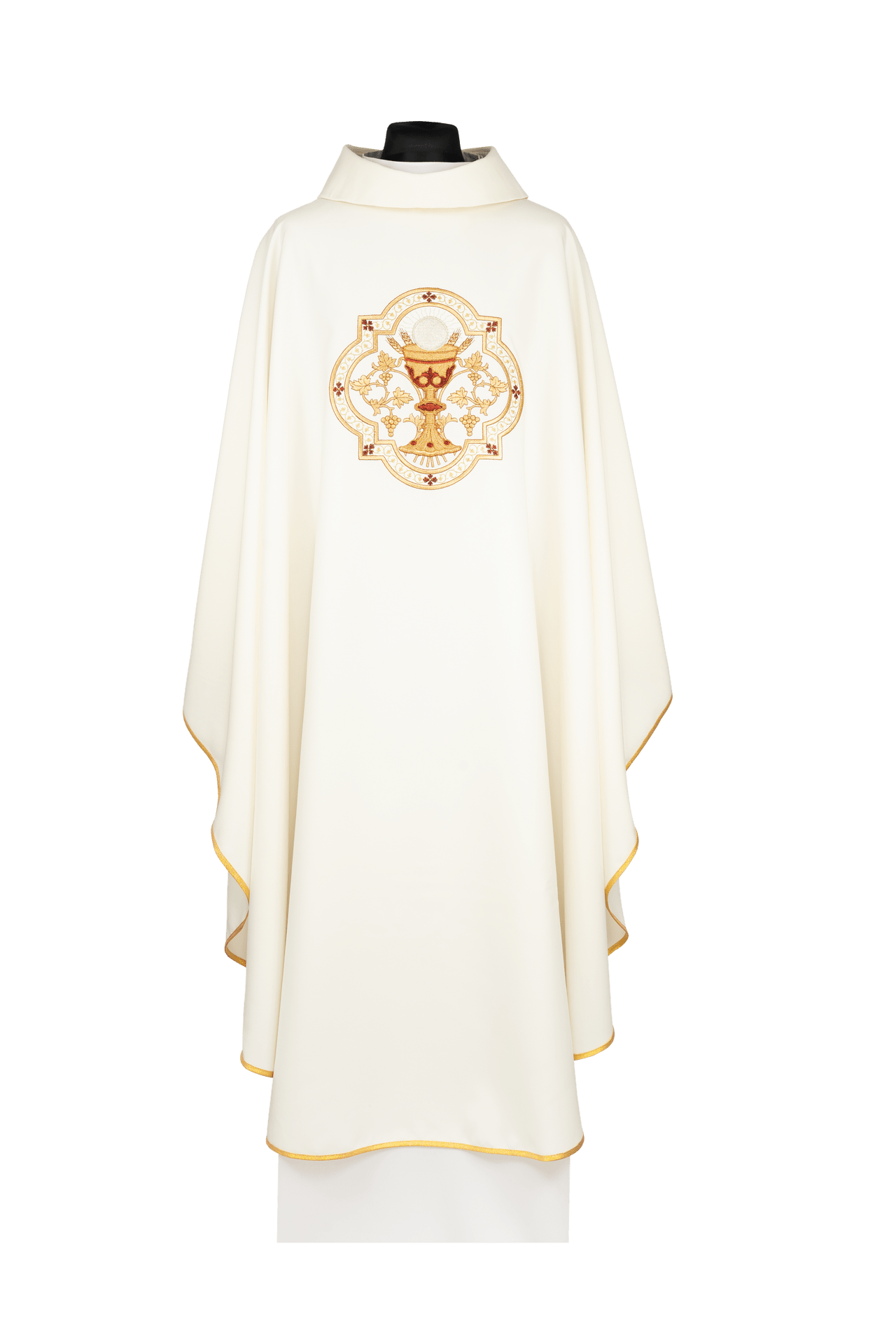 Ornat Liturgiczny Ecru Haftowany Kielich IHS - Elegancki Strój Kapłański - SZATYLITURGICZNE.PL
