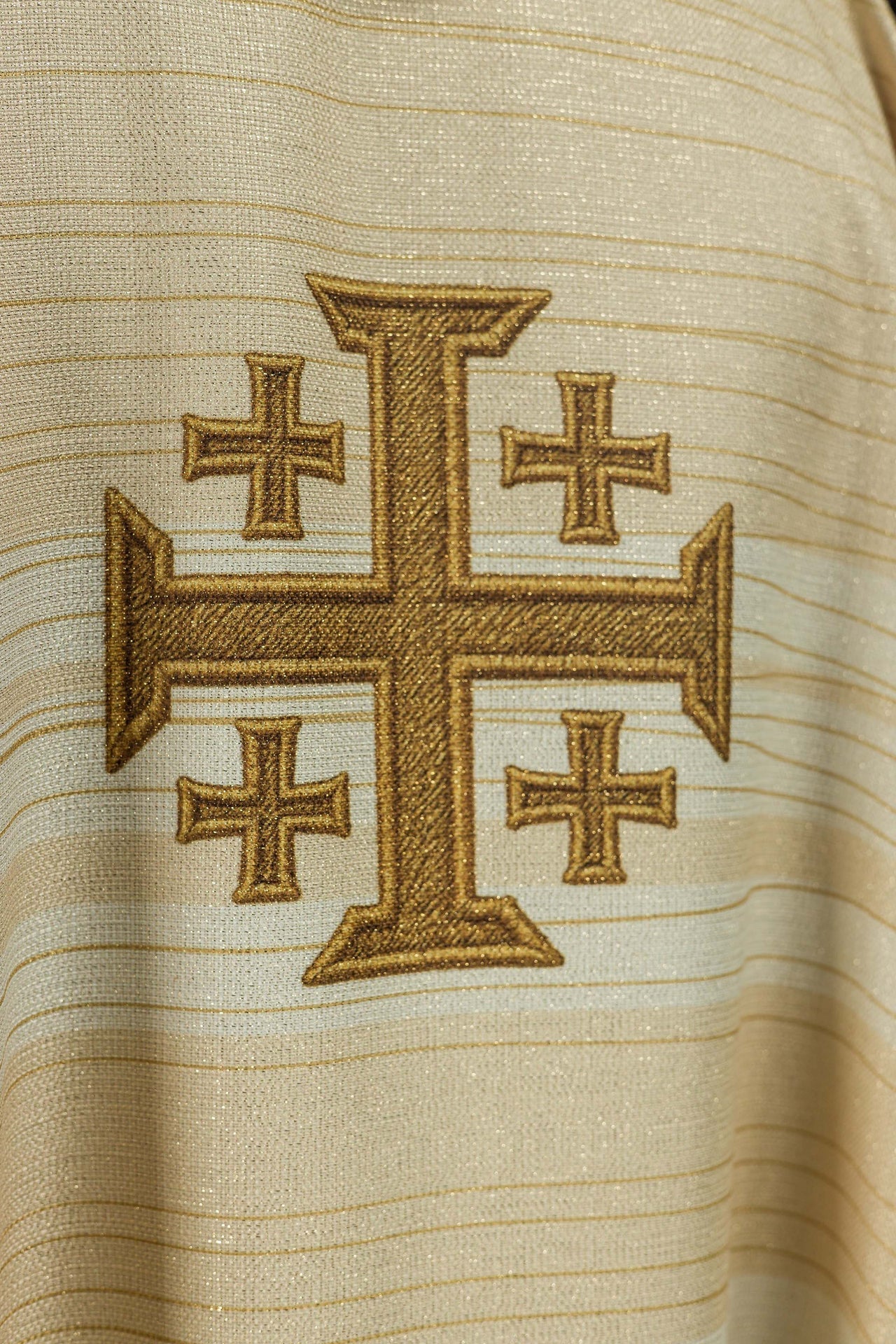 Ornat Liturgiczny Ecru Krzyż Jerozolimski - Polski Producent - SZATYLITURGICZNE.PL