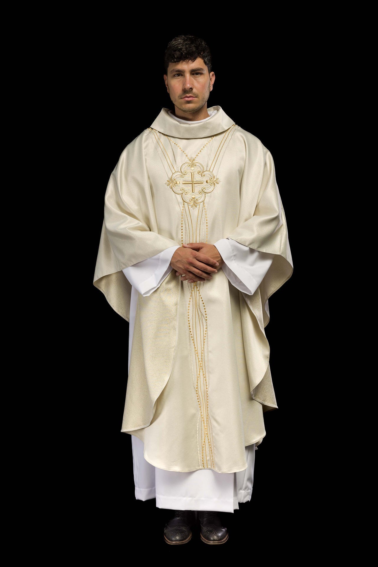 Ornat Liturgiczny Ecru Różaniec Błyszczący - Edycja Limitowana - SZATYLITURGICZNE.PL
