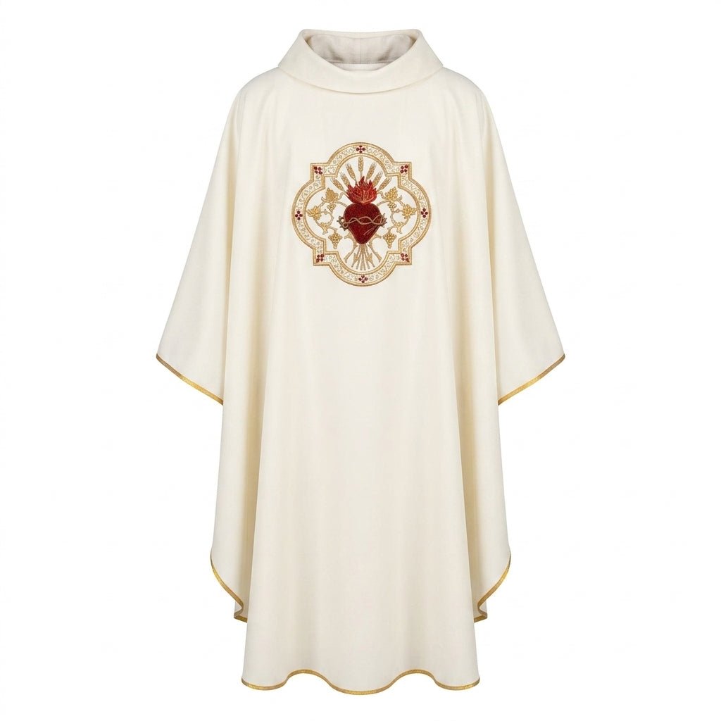 Ornat Liturgiczny Ecru - Serce Jezusa i Kielich Eucharystyczny - SZATYLITURGICZNE.PL
